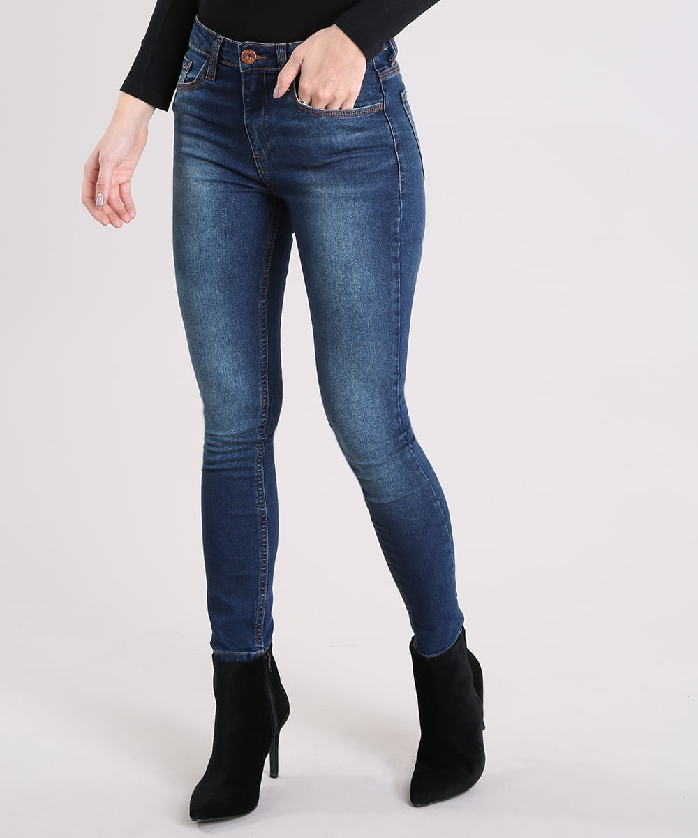 calça jeans feminina cintura alta azul marinho