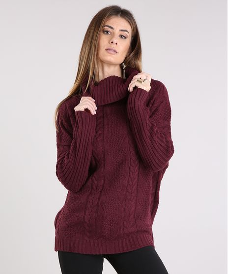 Sueter-Feminino-Longo-Gola-Alta-em-Trico-Manga-Morcego-Vinho-8882802-Vinho_1