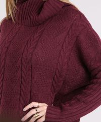 Sueter-Feminino-Longo-Gola-Alta-em-Trico-Manga-Morcego-Vinho-8882802-Vinho_4