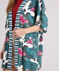 Kimono-Feminino-Estampado-de-Folhagem-manga-Curta-Verde-Escuro-8933729-Verde_Escuro_4