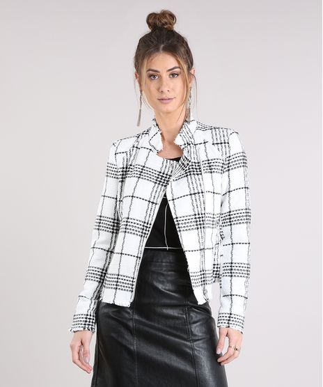 Jaqueta-Feminina-de-Tweed-Xadrez-com-Bolsos-Off-White-9033573-Off_White_1