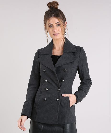Casaco-Feminino-Trench-Coat-com-Botoes-Cinza-Mescla-Escuro-8485134-Cinza_Mescla_Escuro_1