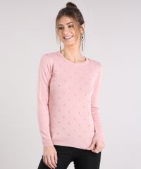 Sueter-Feminino-em-Trico-com-Strass-Decote-Redondo-Manga-Longa-Rose-8877650-Rose_1