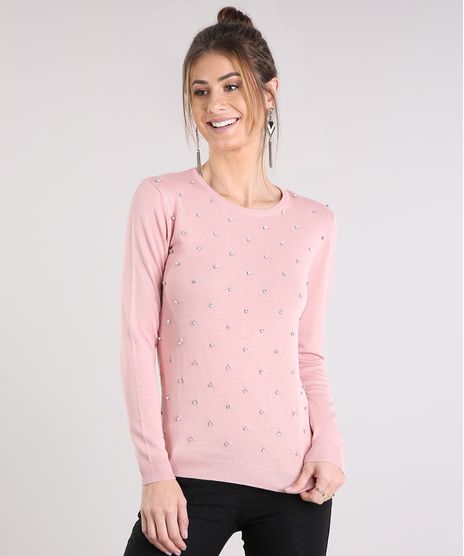Sueter-Feminino-em-Trico-com-Strass-Decote-Redondo-Manga-Longa-Rose-8877650-Rose_1