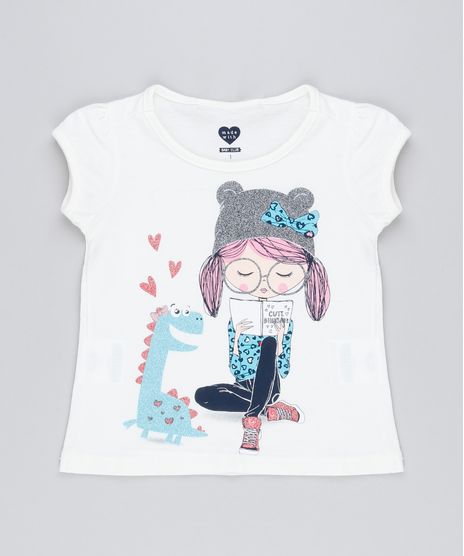 Blusa-Infantil-Dinossauro-com-Glitter-Manga-Curta-Decote-Redondo-em-Algodao---Sustentavel-Off-White-9146398-Off_White_1