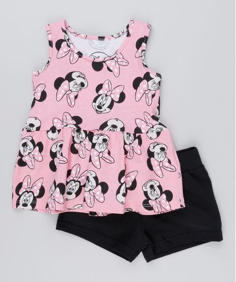 Conjunto-Infantil-Minnie-de-Regata-Estampada-Rosa---Short-em-Moletom-Preto-9169073-Preto_1