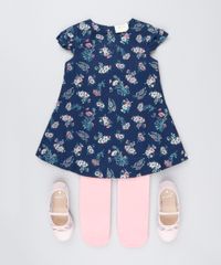 Vestido-Infantil-Estampado-Floral-Manga-Curta-Decote-Redondo---Meia-Calca-Azul-Marinho-8877307-Azul_Marinho_3