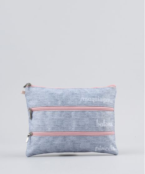 Necessaire-Feminina--Maquiagem-Batom-Pinceis--com-Divisorias-Cinza-Mescla-9095644-Cinza_Mescla_1