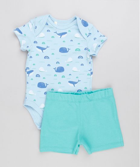 Conjunto-Infantil-de-Body-Estampado-de-Baleias-Manga-Curta-Azul-Claro---Short-em-Moletom-Verde-9154639-Verde_1