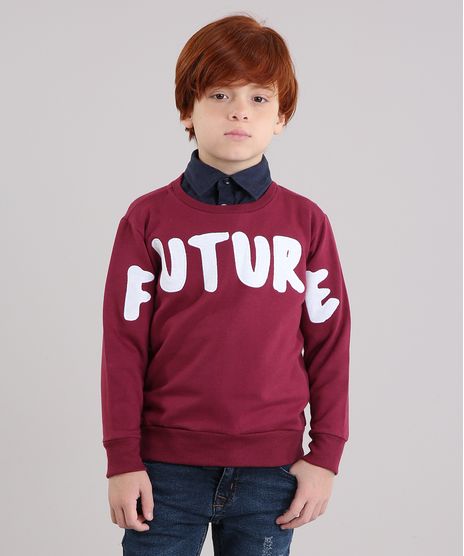 Blusao-Infantil-em-Moletom-com-Bordado--Future--Manga-Longa-Vinho-9128678-Vinho_1