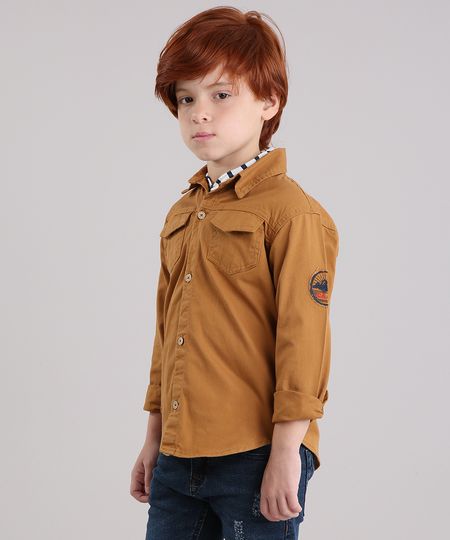 Camisa-Infantil-com-Bolsos-Manga-Longa-em-Algodao---Sustentavel-Caramelo-9178524-Caramelo_1