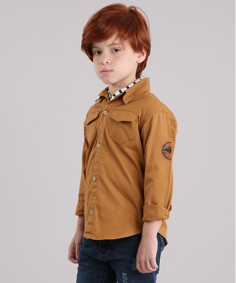 Camisa-Infantil-com-Bolsos-Manga-Longa-em-Algodao---Sustentavel-Caramelo-9178524-Caramelo_1