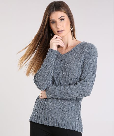 Sueter-Feminino-em-Trico-com-Lurex-Decote-V-Manga-Longa-Chumbo-8882793-Chumbo_1