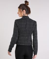 Jaqueta-Feminina-de-Tweed-com-Bolsos-Preta-9033572-Preto_2