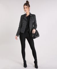 Jaqueta-Feminina-de-Tweed-com-Bolsos-Preta-9033572-Preto_3