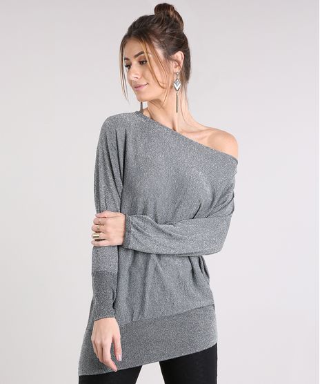 Sueter-Feminino-em-Trico-com-Lurex-Manga-Morcego-Decote-Canoa-Cinza-8926695-Cinza_1