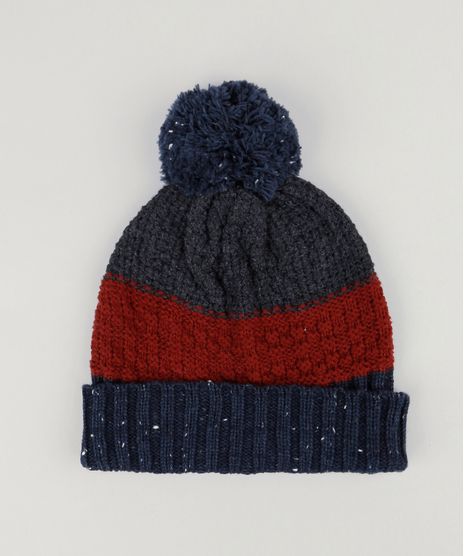 Gorro-Masculino-em-Trico-com-Listras-e-Pompom-Azul-Marinho-8903304-Azul_Marinho_1