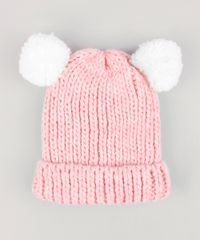 Gorro-Infantil-em-Trico-com-Pompons-e-Forro-em-Fleece-Rosa-8868227-Rosa_1