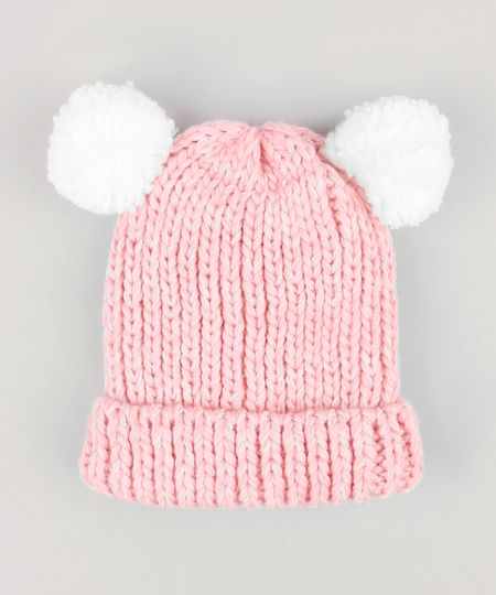 Gorro-Infantil-em-Trico-com-Pompons-e-Forro-em-Fleece-Rosa-8868227-Rosa_1 Gorro-Infantil-em-Trico-com-Pompons-e-Forro-em-Fleece-Rosa-8868227-Rosa_1