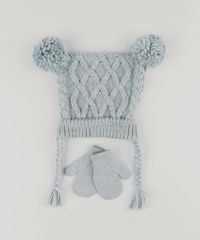 Kit-de-Gorro-Infantil-em-Trico-com-Pompons---Luva-Cinza-8868151-Cinza_1