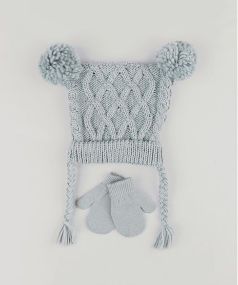Kit-de-Gorro-Infantil-em-Trico-com-Pompons---Luva-Cinza-8868151-Cinza_1