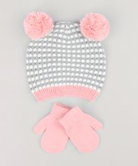 Kit-de-Gorro-Infantil-em-Trico-com-Pompons---Luva-Rosa-8868154-Rosa_1