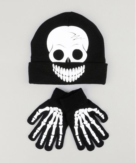 Kit-de-Gorro-Infantil-de-Caveira---Luvas-Esqueleto-Preto-8865097-Preto_1