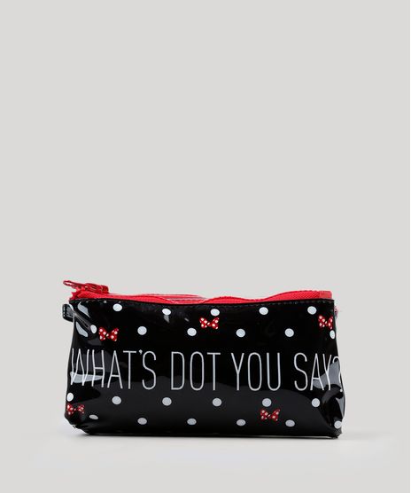 Necessaire-Feminina-Minnie-Estampada-de-Poa-com-Laco-Preto-8739652-Preto_1