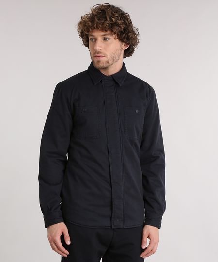 Jaqueta-Masculina-com-Forro-Xadrez-em-Flanela-com-Bolsos-Preta-8868343-Preto_1