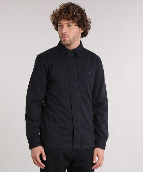 Jaqueta-Masculina-com-Forro-Xadrez-em-Flanela-com-Bolsos-Preta-8868343-Preto_1