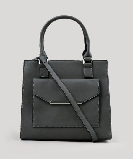 Bolsa-Feminina-Trapezio-com-Bolsos-e-Alca-Removivel-Chumbo-8883248-Chumbo_1