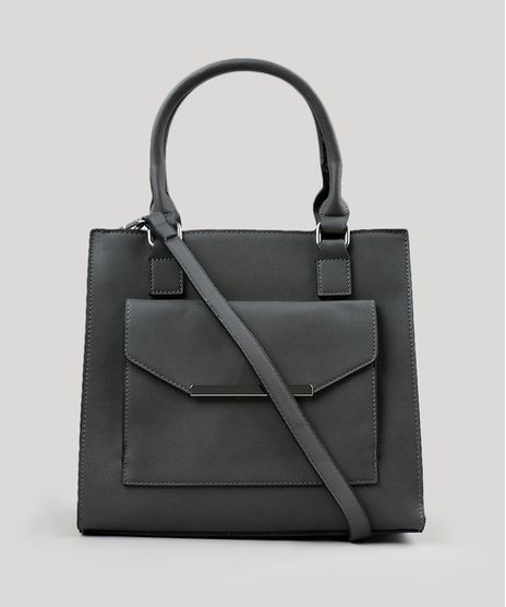 Bolsa-Feminina-Trapezio-com-Bolsos-e-Alca-Removivel-Chumbo-8883248-Chumbo_1