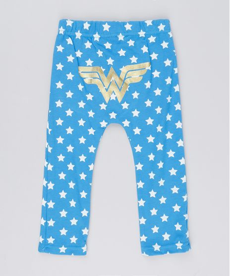 Calca-Infantil-Mulher-Maravilha-Estampada-de-Estrelas-em-Algodao---Sustentavel-Azul-8928718-Azul_1