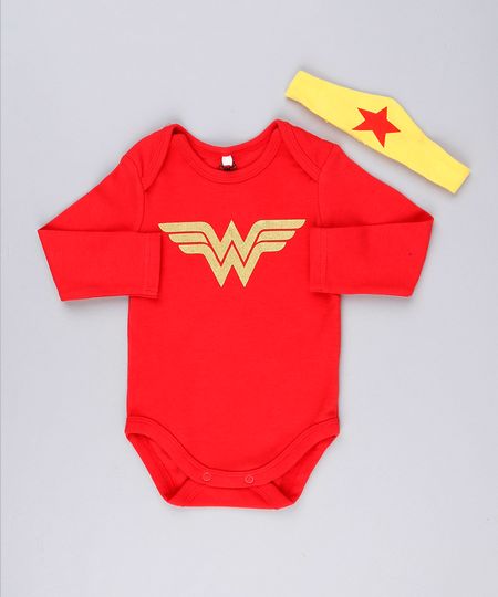 Body-Infantil-Mulher-Maravilha-Manga-Longa-Decote-Redondo-Vermelho---Faixa-de-Cabelo-em-Algodao---Sustentavel-Amarela-8928732-Amarelo_1