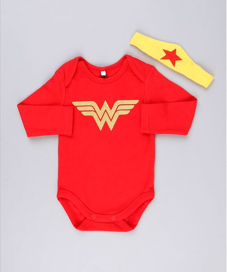 Body-Infantil-Mulher-Maravilha-Manga-Longa-Decote-Redondo-Vermelho---Faixa-de-Cabelo-em-Algodao---Sustentavel-Amarela-8928732-Amarelo_1