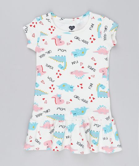 Vestido-Infantil-Estampado-de-Dinossauros-com-Algodao---Sustentavel-Manga-Curta-Decote-Redondo-Off-White-9151582-Off_White_1