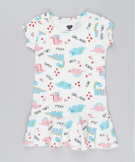 Vestido-Infantil-Estampado-de-Dinossauros-com-Algodao---Sustentavel-Manga-Curta-Decote-Redondo-Off-White-9151582-Off_White_1