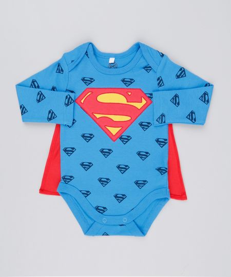 Body-Infantil-Super-Homem-Estampado-com-Capa-Manga-Longa-Decote-Redondo-em-Algodao---Sustentavel-Azul-8928704-Azul_1