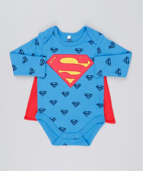 Body-Infantil-Super-Homem-Estampado-com-Capa-Manga-Longa-Decote-Redondo-em-Algodao---Sustentavel-Azul-8928704-Azul_1