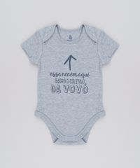 Body-Infantil--Esse-Nenem-Aqui-Adora-O-Colinho-da-Vovo--Manga-Curta-Decote-Redondo-em-Algodao---Sustentavel-Cinza-Mescla-8920546-Cinza_Mescla_1