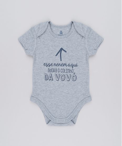 Body-Infantil--Esse-Nenem-Aqui-Adora-O-Colinho-da-Vovo--Manga-Curta-Decote-Redondo-em-Algodao---Sustentavel-Cinza-Mescla-8920546-Cinza_Mescla_1