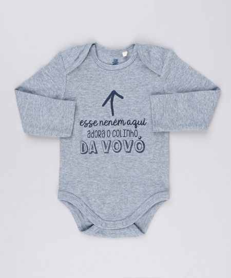 Body-Infantil--Esse-Nenem-Aqui-Adora-O-Colinho-da-Vovo--Manga-Longa-Decote-Redondo-em-Algodao---Sustentavel-Cinza-Mescla-8921654-Cinza_Mescla_1