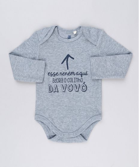 Body-Infantil--Esse-Nenem-Aqui-Adora-O-Colinho-da-Vovo--Manga-Longa-Decote-Redondo-em-Algodao---Sustentavel-Cinza-Mescla-8921654-Cinza_Mescla_1