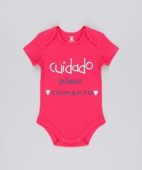 Body-Infantil--Cuidado-Papai-Ciumento--em-Manga-Curta-com-Decote-Redondo-em-Algodao---Sustentavel-Rosa-Escuro-8920470-Rosa_Escuro_1