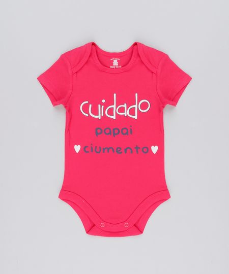 Body-Infantil--Cuidado-Papai-Ciumento--em-Manga-Curta-com-Decote-Redondo-em-Algodao---Sustentavel-Rosa-Escuro-8920470-Rosa_Escuro_1