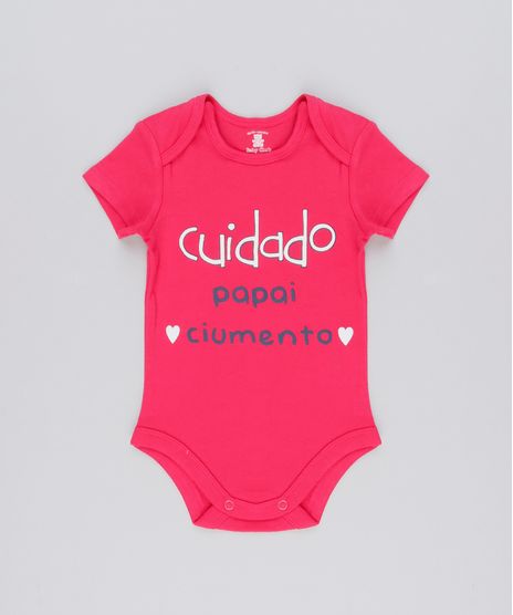 Body-Infantil--Cuidado-Papai-Ciumento--em-Manga-Curta-com-Decote-Redondo-em-Algodao---Sustentavel-Rosa-Escuro-8920470-Rosa_Escuro_1
