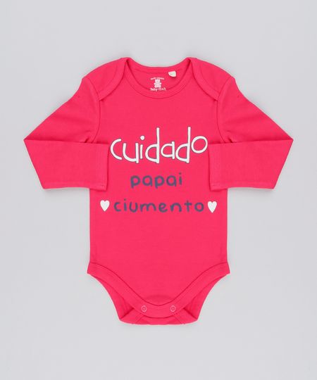 Body-Infantil--Cuidado-Papai-Ciumento--em-Manga-Longa-com-Decote-Redondo-em-Algodao---Sustentavel-Rosa-Escuro-8920964-Rosa_Escuro_1