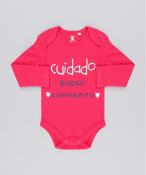 Body-Infantil--Cuidado-Papai-Ciumento--em-Manga-Longa-com-Decote-Redondo-em-Algodao---Sustentavel-Rosa-Escuro-8920964-Rosa_Escuro_1
