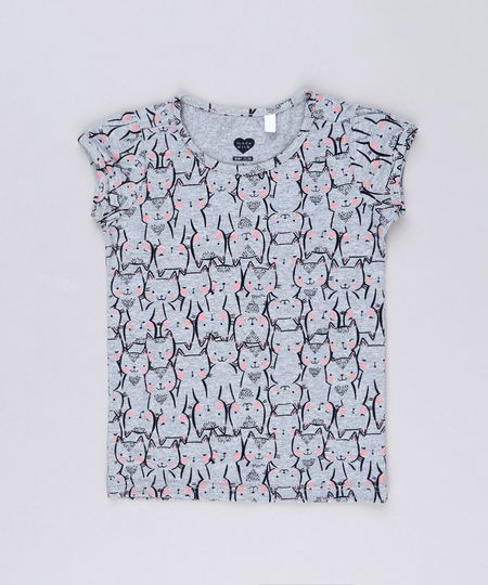 Blusa-Infantil-Estampada-de-Gatinhos-com-Algodao---Sustentavel-com-Manga-Curta-e-Decote-Redondo-Cinza-Mescla-9146406-Cinza_Mescla_1