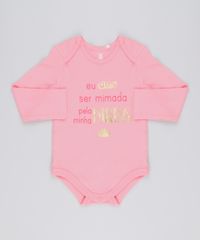 Body-Infantil--Eu-Amo-Ser-Mimada-Pela-Minha-Dinda--em-Manga-Longa-com-Decote-Redondo-em-Algodao---Sustentavel-Rosa-8920971-Rosa_1
